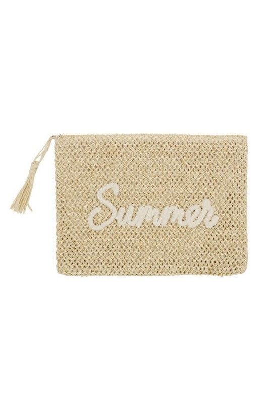 Summer Embroidered Straw Zip Pouch