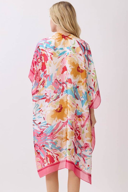 Abstract Floral Silky Kimono/ Cover Up