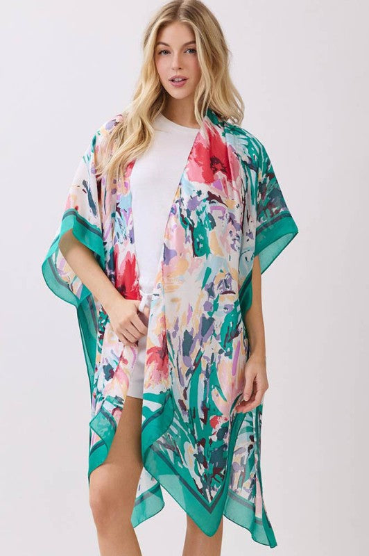 Abstract Floral Silky Kimono/ Cover Up