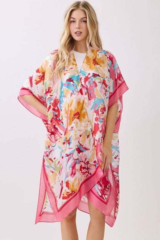 Abstract Floral Silky Kimono/ Cover Up
