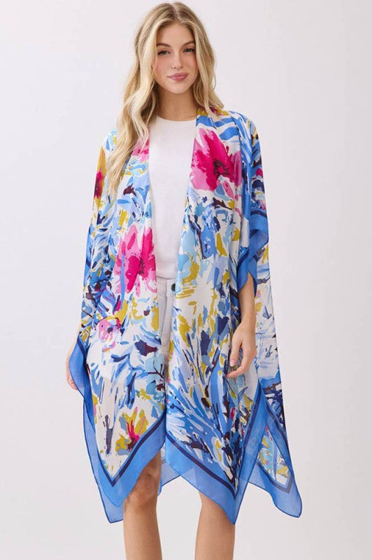 Abstract Floral Silky Kimono/ Cover Up