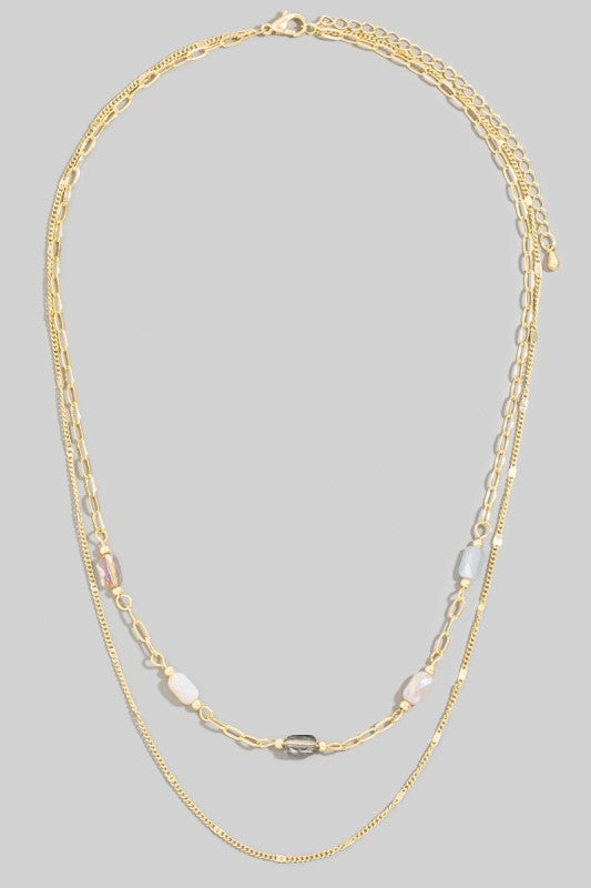 Rectangle Stationary Stone Layered Necklace