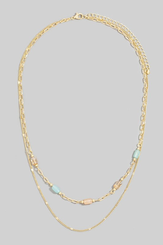Rectangle Stationary Stone Layered Necklace