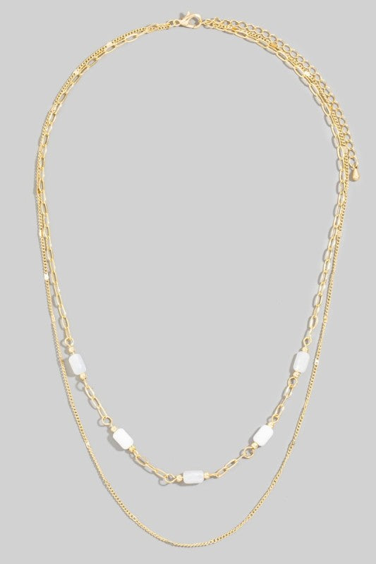 Rectangle Stationary Stone Layered Necklace