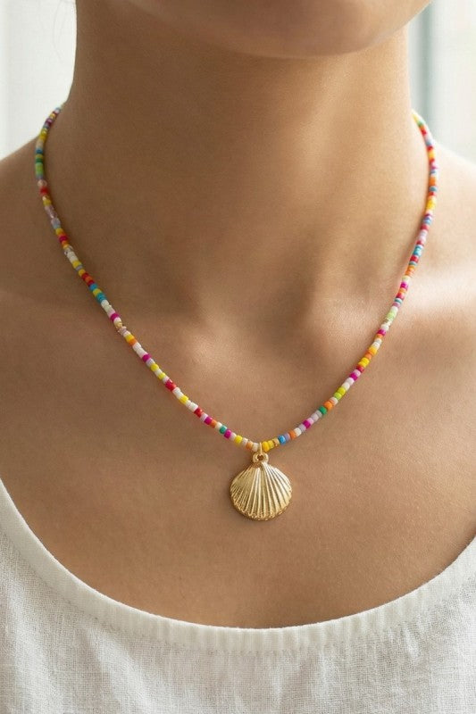 Seed Bead Gold Seashell Necklace