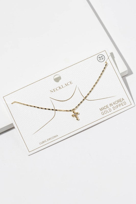 Gold Dotted Cross Carded Necklace