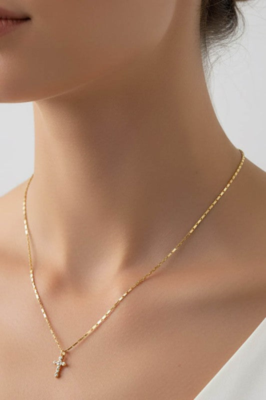 Gold Dotted Cross Carded Necklace