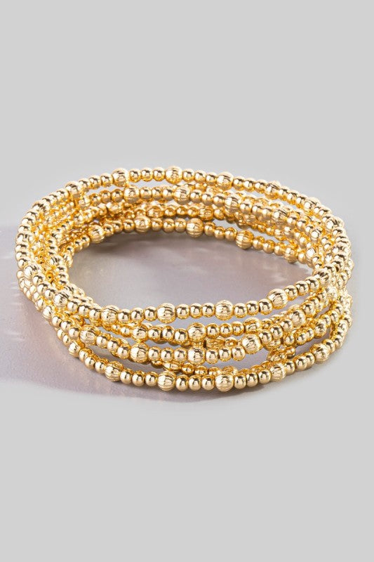 Textured Mini Ball Bead Bracelet Set-Gold
