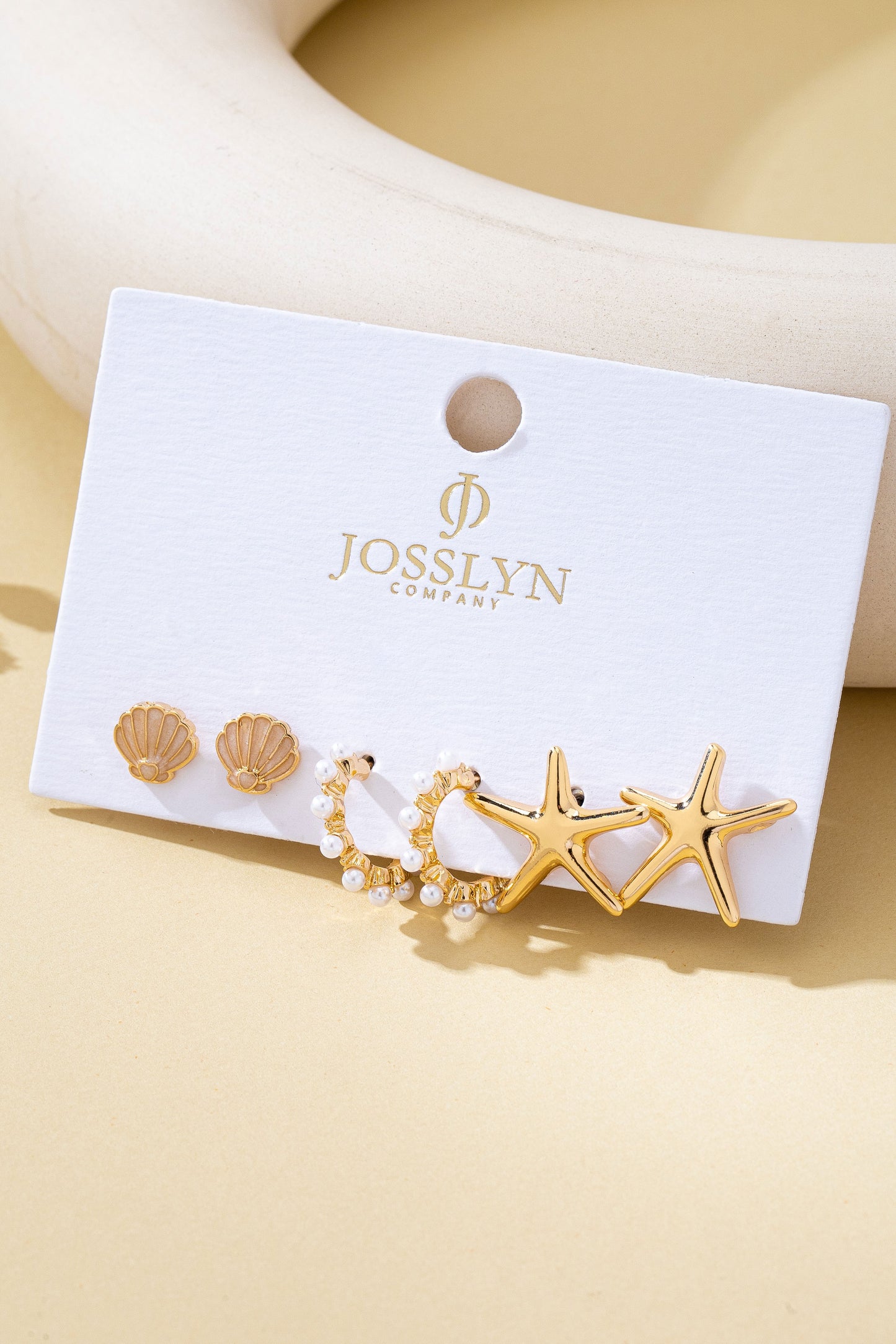 Shell, Pearl Hoop & Starfish Earring Set