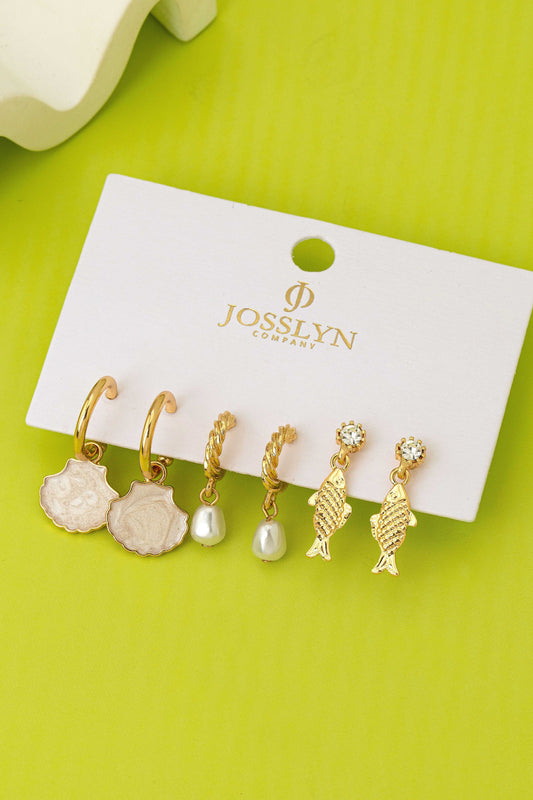 Fish, Pearl & Shell Drop Earring Set
