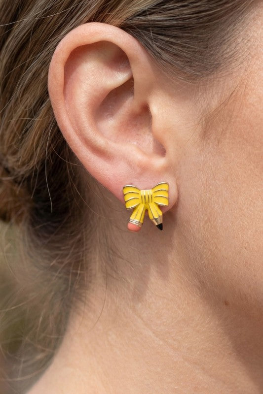 Enamel Pencil Bow Stud Earring