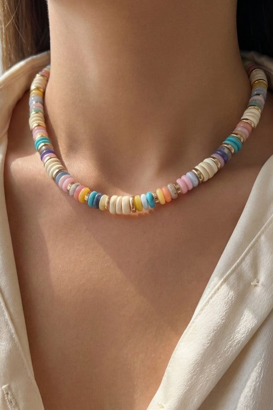 Pastel Chunky Disc Beaded Necklace