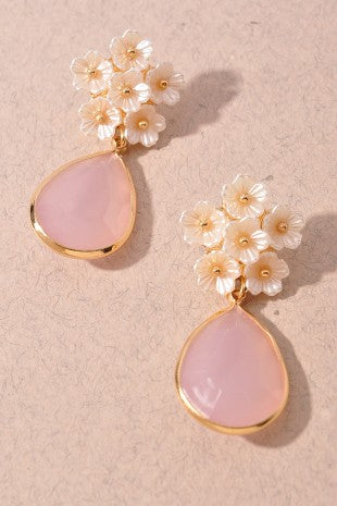 Floral Cluster Pink Teardrop Earrings