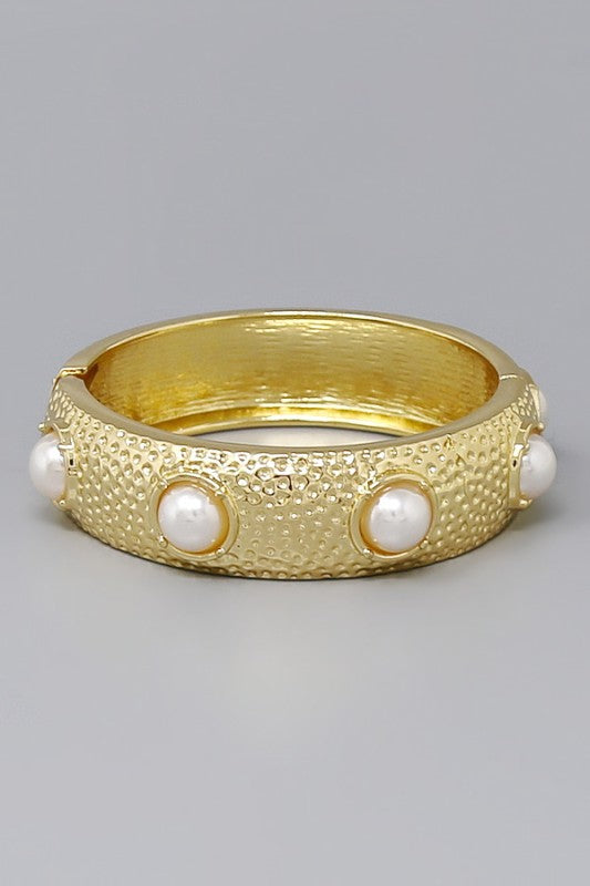 Pearl Studded Hammered Cuff Bracelet