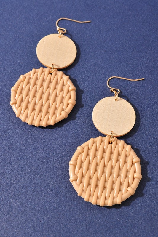 Round Woven Resin Disk Drop Earrings