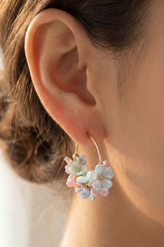 Acrylic Cluster Flower Hoop Earrings