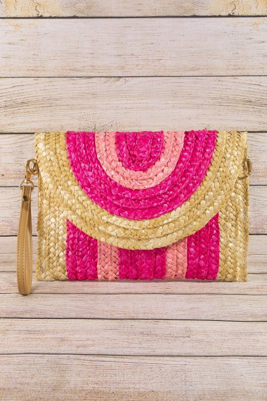 Two Tone Arch Colored Straw Clutch