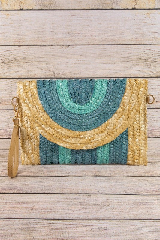 Two Tone Arch Colored Straw Clutch