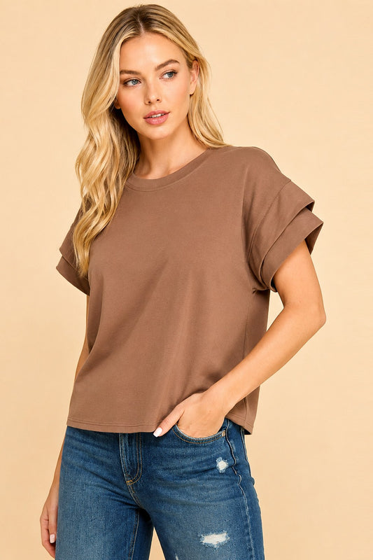 Solid Double Layer Sleeve Top
