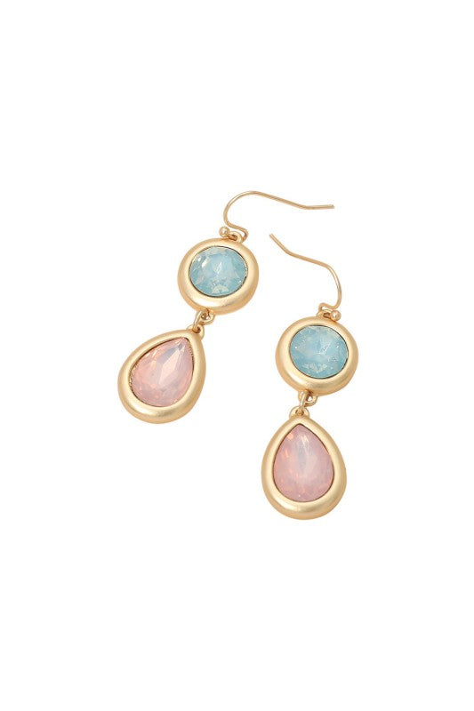 Double Bezel Set Stone Drop Earrings-Pastel