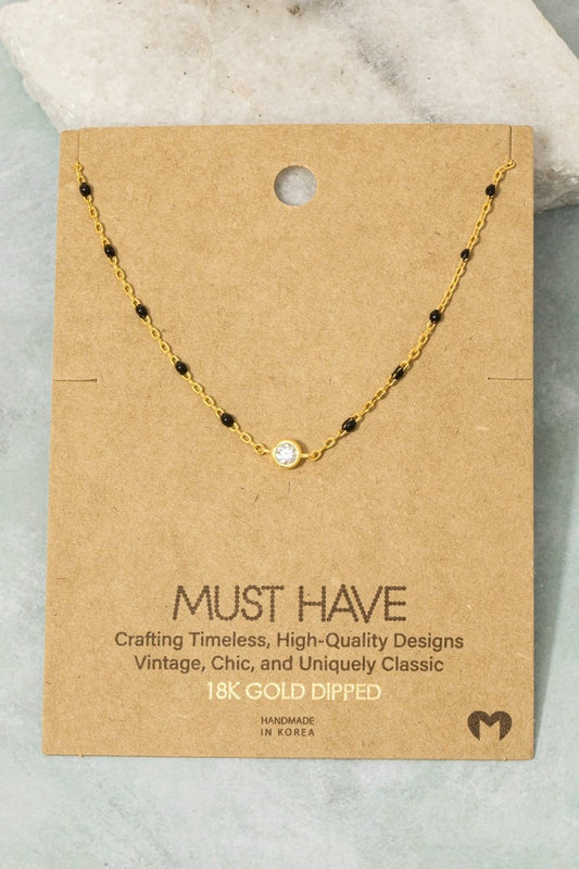 Tiny Bead & CZ Round Stones Must Have Necklace-Blk