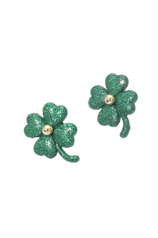 Glitter Gold Center Clover Stud Earring