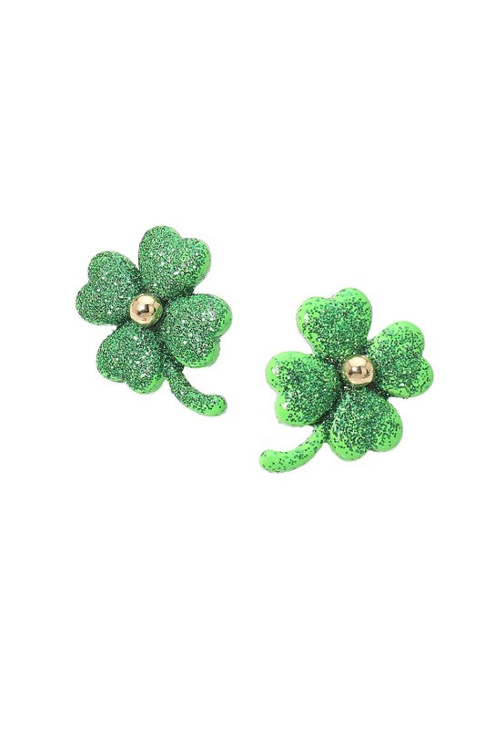 Glitter Gold Center Clover Stud Earring