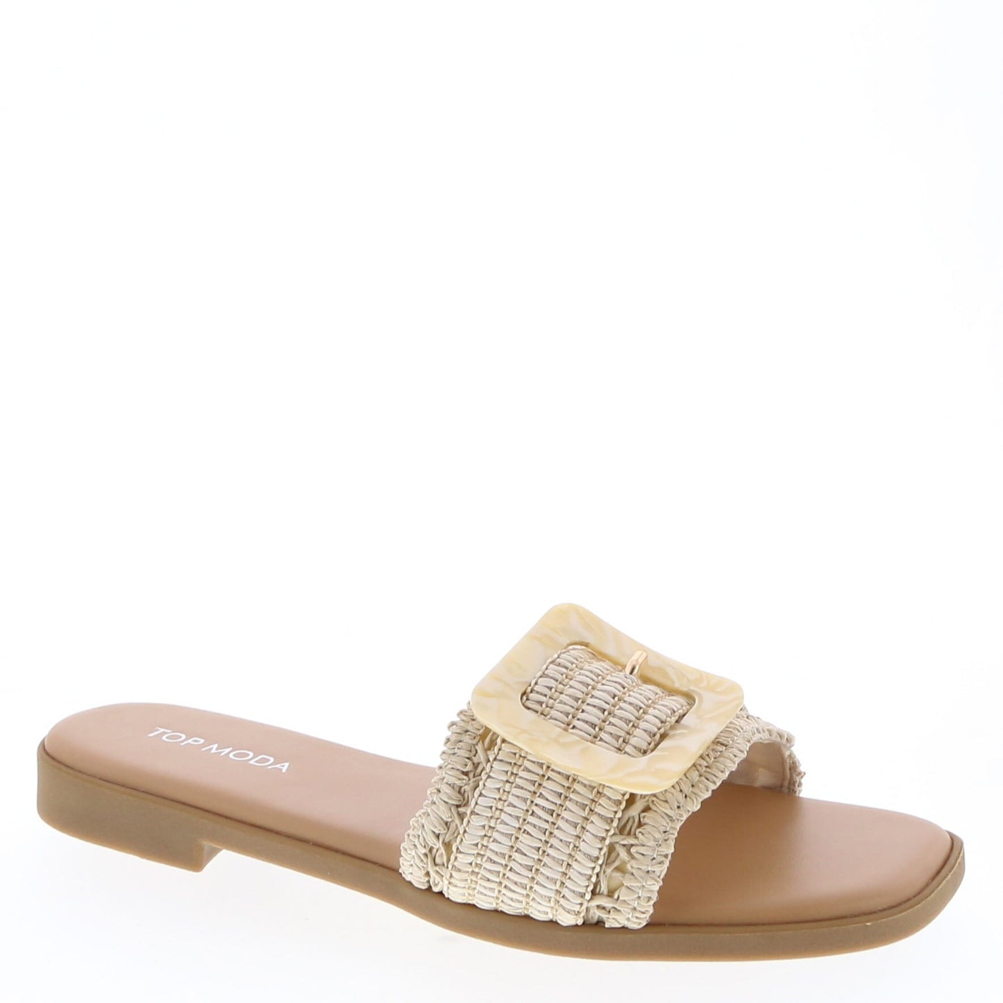 Raffia Acrylic Oversized Buckle Slide Sandal-Ivory