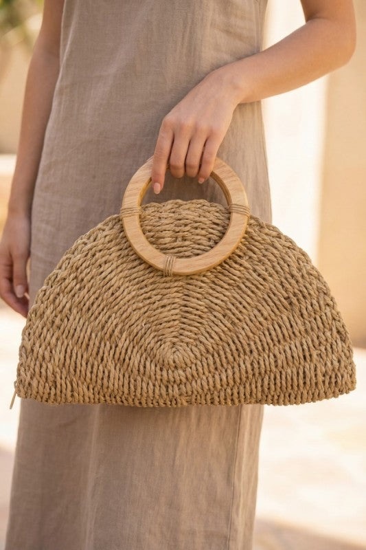 Half Moon Top Handle Straw Bag