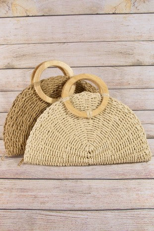 Half Moon Top Handle Straw Bag