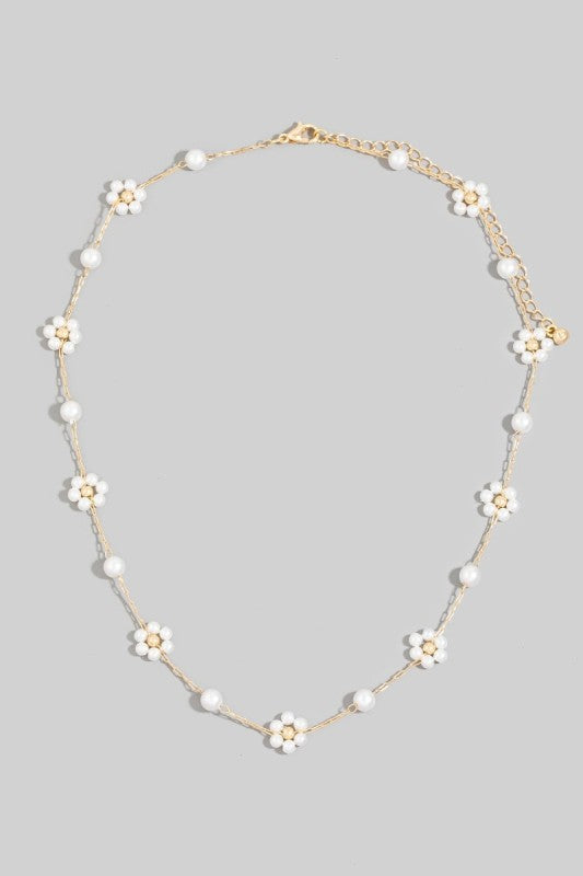 Pearl Flower Stationary Necklace