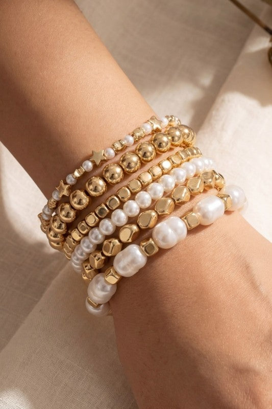 Pearl & Star Gold Bead Bracelet Set