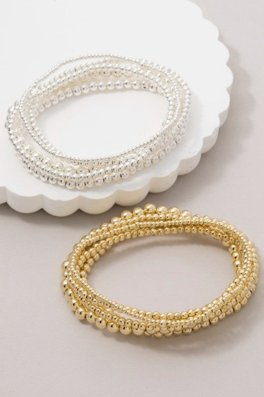 Smooth Mixed Size Ball Bead Bracelet Set