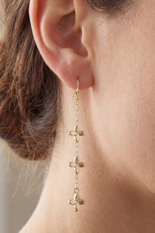 Mini Flower Chain Link Earring-Gold