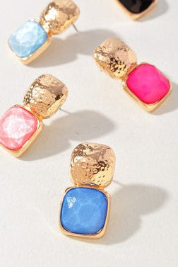 Double Square Faceted Stone Earring