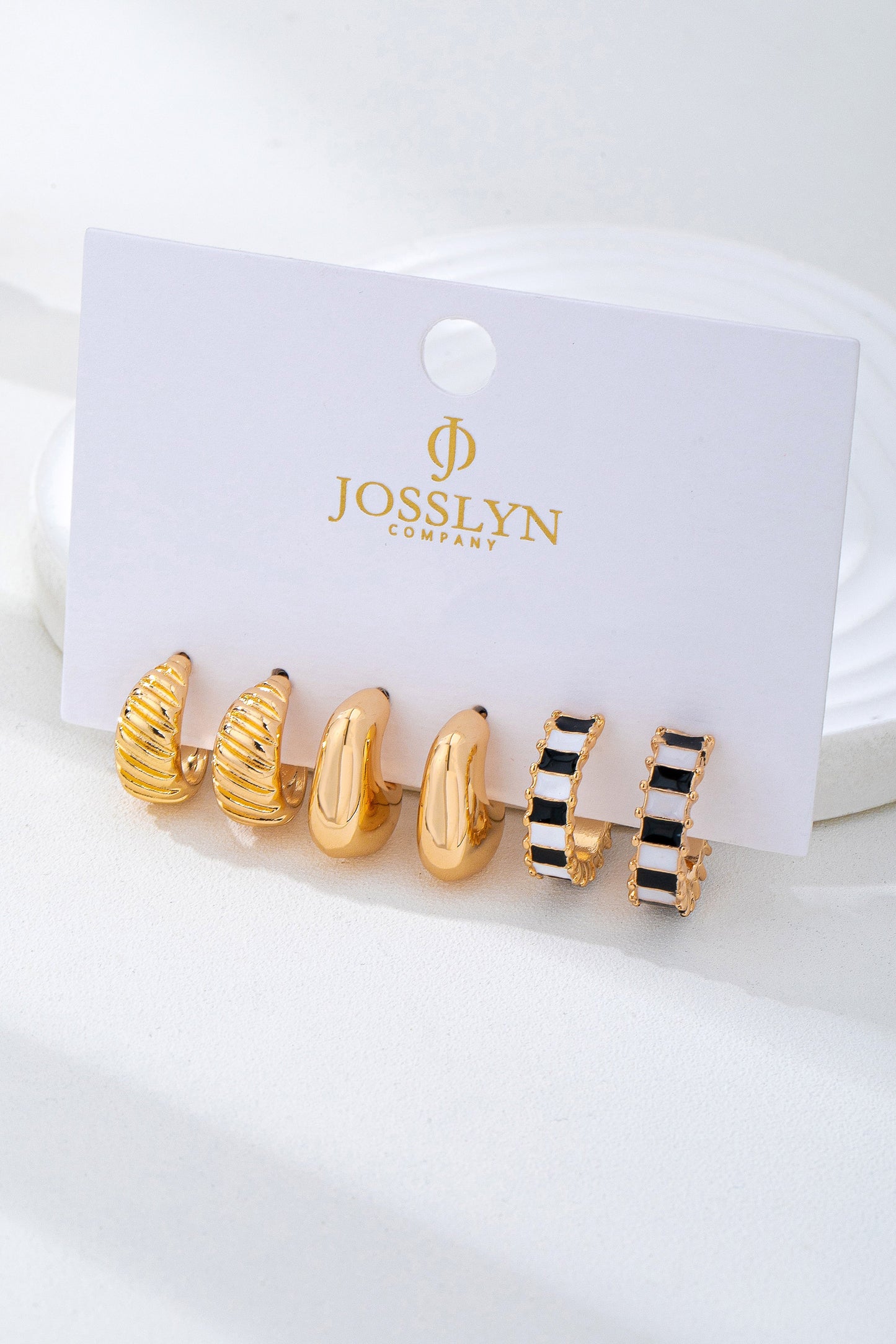Black & Wht Hoop Huggie Earring Set