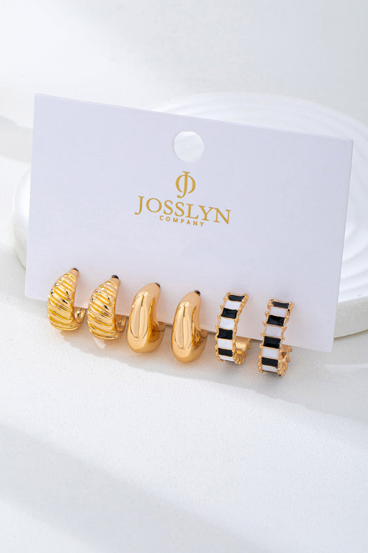 Black & Wht Hoop Huggie Earring Set
