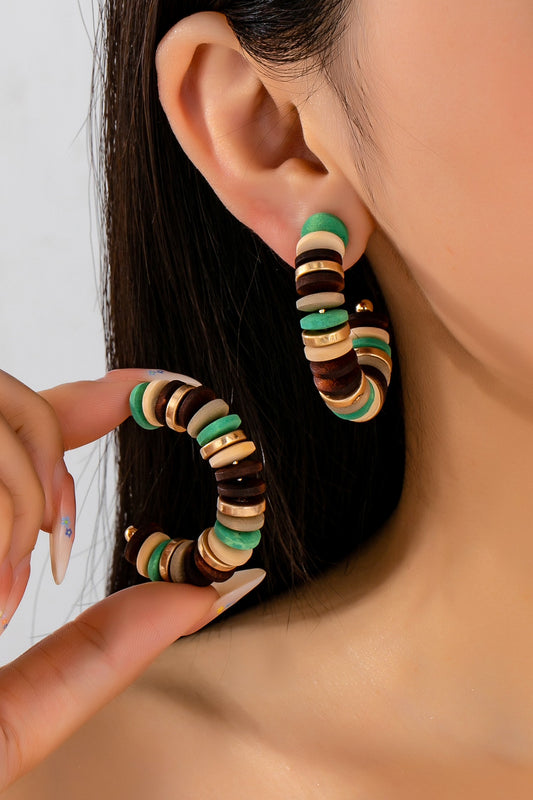 Wood Disc Bead Hoop Earring-Multi