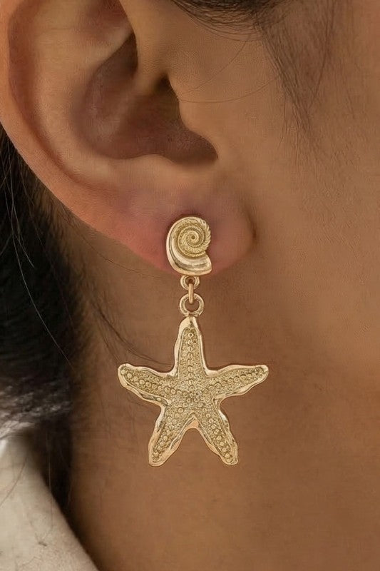 Spiral Shell & Starfish Drop Earring