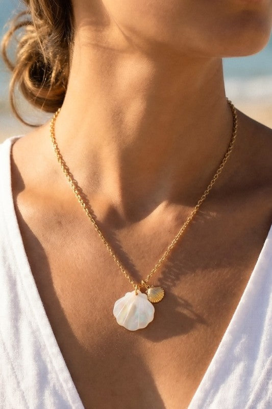 Pearlized Shell & Gold Shell Charm Necklace