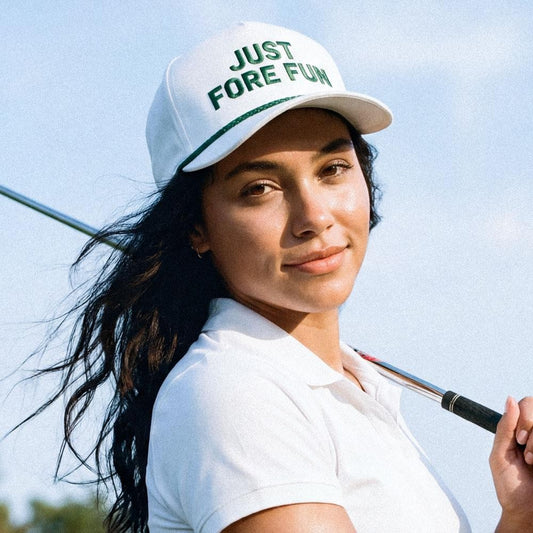 Just Fore Fun Rope Trucker Hat-White