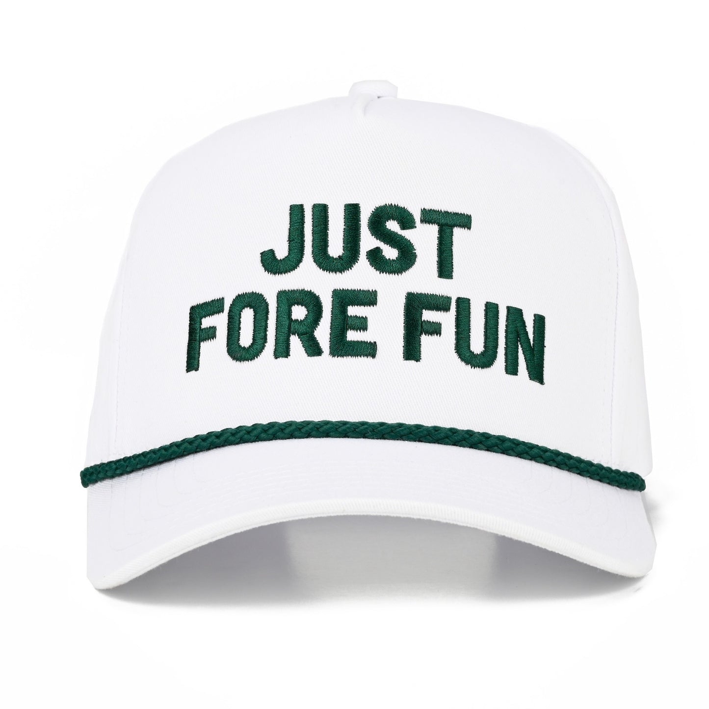 Just Fore Fun Rope Trucker Hat-White