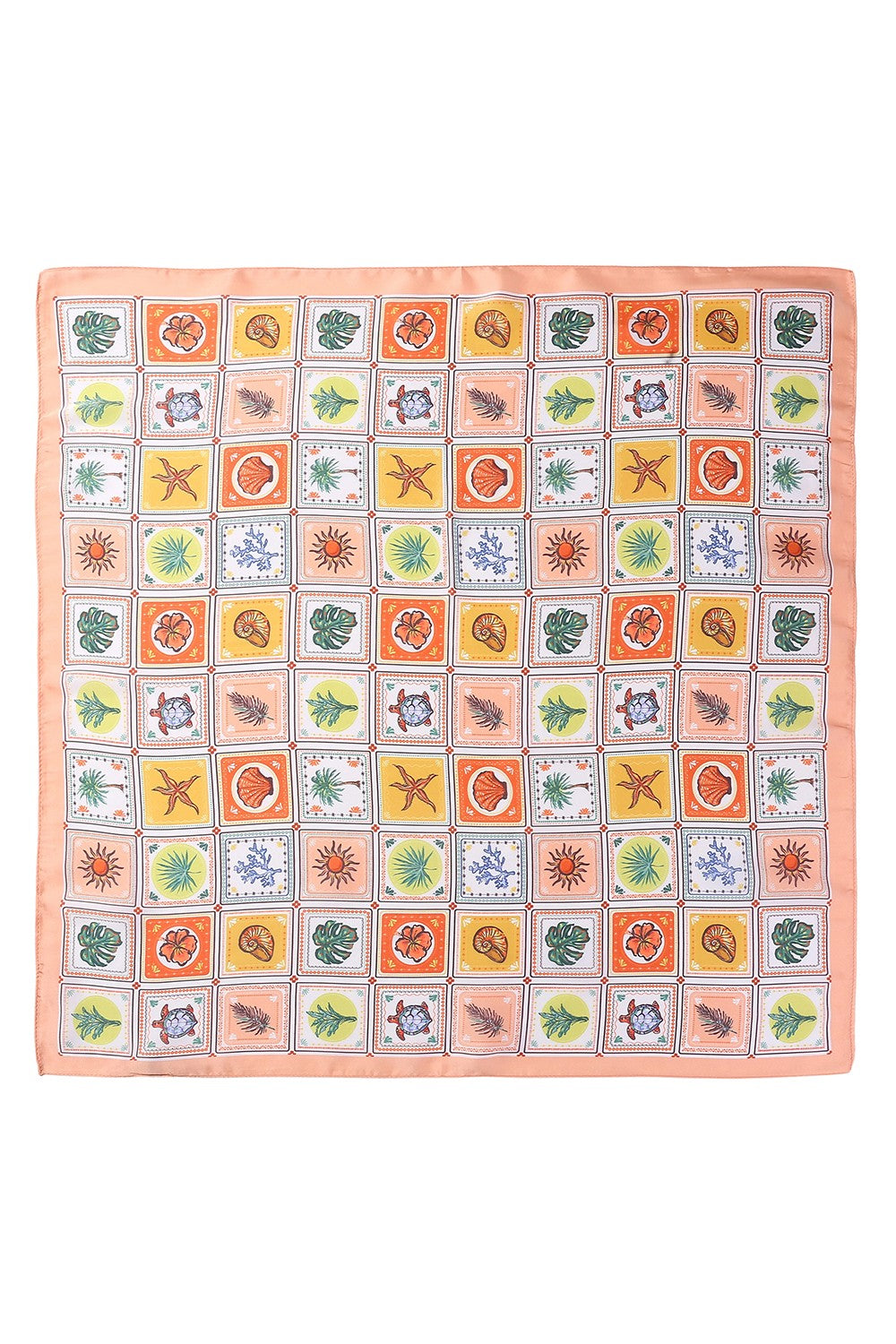 Coastal Squares Silky Scarf-Peach