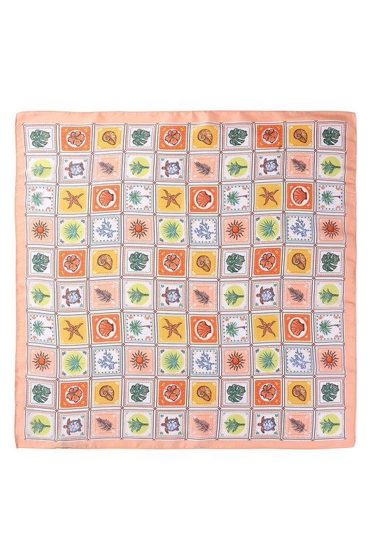 Coastal Squares Silky Scarf-Peach