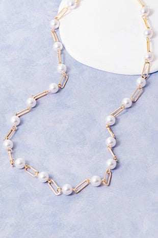 Pearl & Oval Link Long Chain Necklace