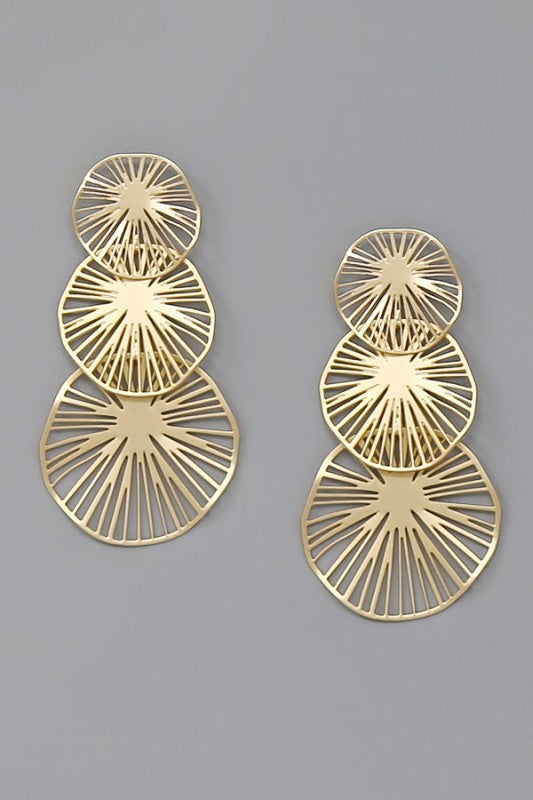 Triple Sunburst Disc Tiered Earring-Gold