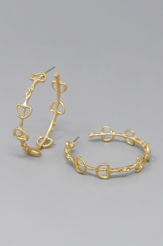 Horse Bit Link Hoop Earring-Gold