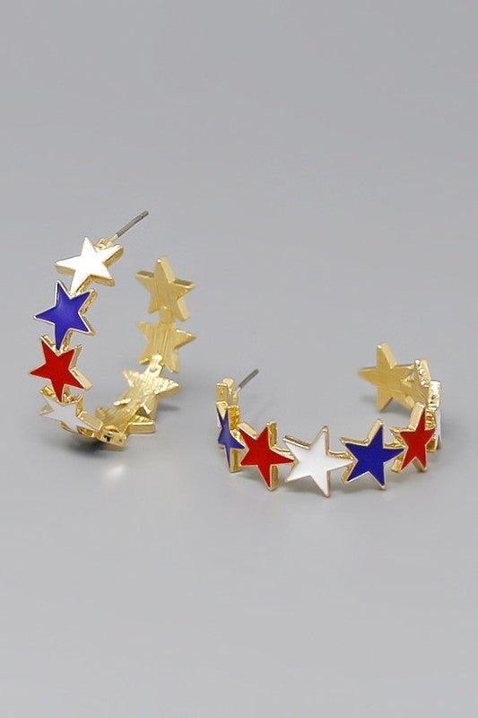 Acrylic Stars Hoop Earring-RWB