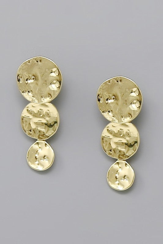 Triple Hammered Disk Drop Earring-Gold