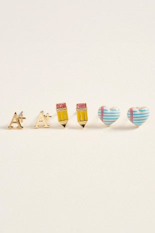 School Theme Set of 3 Stud Earrings